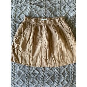 ELIOT Womens Size‎ 4 Brown Linen Cotton High Waisted Pleated Button Midi Skirt
